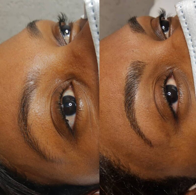 Design de sobrancelha antes e depois